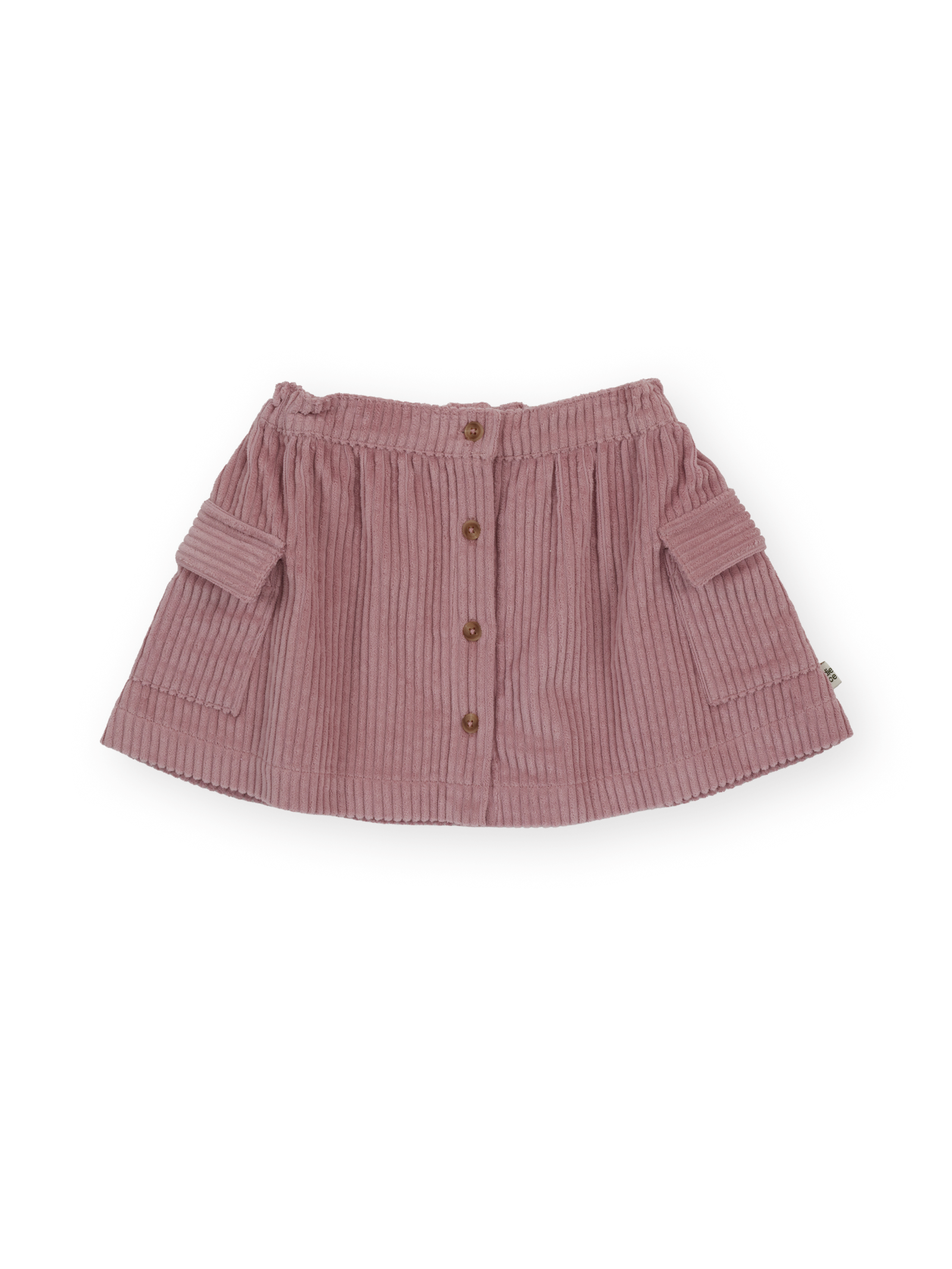 The Goldie + Ace Corduroy Pocket Skirt in Dusty Pink pictured on a transparent background. The material is 100% cotton. It is a skirt made for babies, toddlers and kids.
