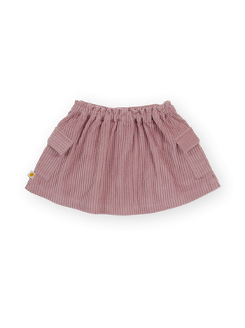 The Goldie + Ace Corduroy Pocket Skirt in Dusty Pink pictured on a transparent background. The material is 100% cotton. It is a skirt made for babies, toddlers and kids.