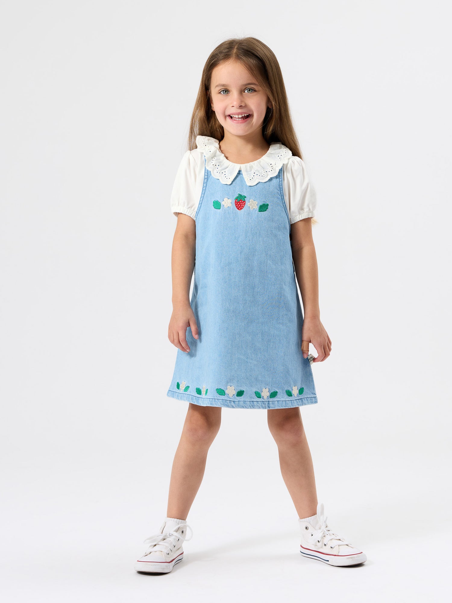 Wild Strawberry Pinafore Dress | Goldie + Ace dress for kids