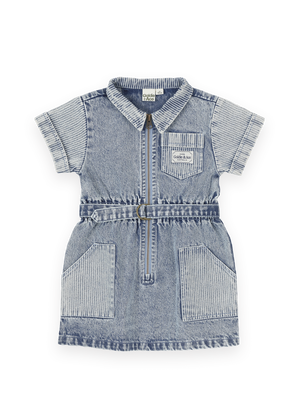 Piper Pinstripe Denim Belted Dress