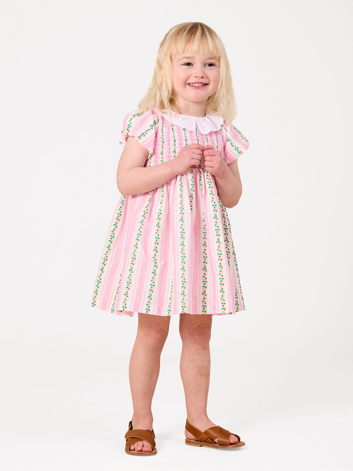Antique Stripe Strawberry Flo Smocked Dress