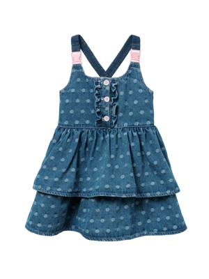 Spotty Denim Clip Strap Pinafore Dress