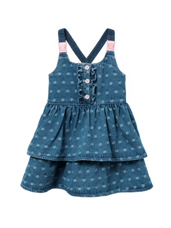 Spotty Denim Clip Strap Pinafore Dress