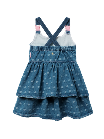 Spotty Denim Clip Strap Pinafore Dress