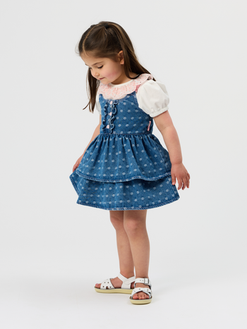 Spotty Denim Clip Strap Pinafore Dress