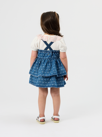 Spotty Denim Clip Strap Pinafore Dress