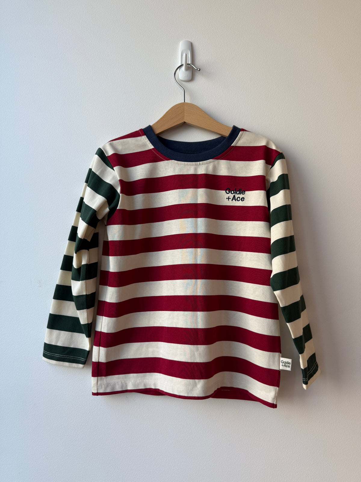 BURGANDY GREEN STRIPE LONG SLEEVE TOP - 4Y