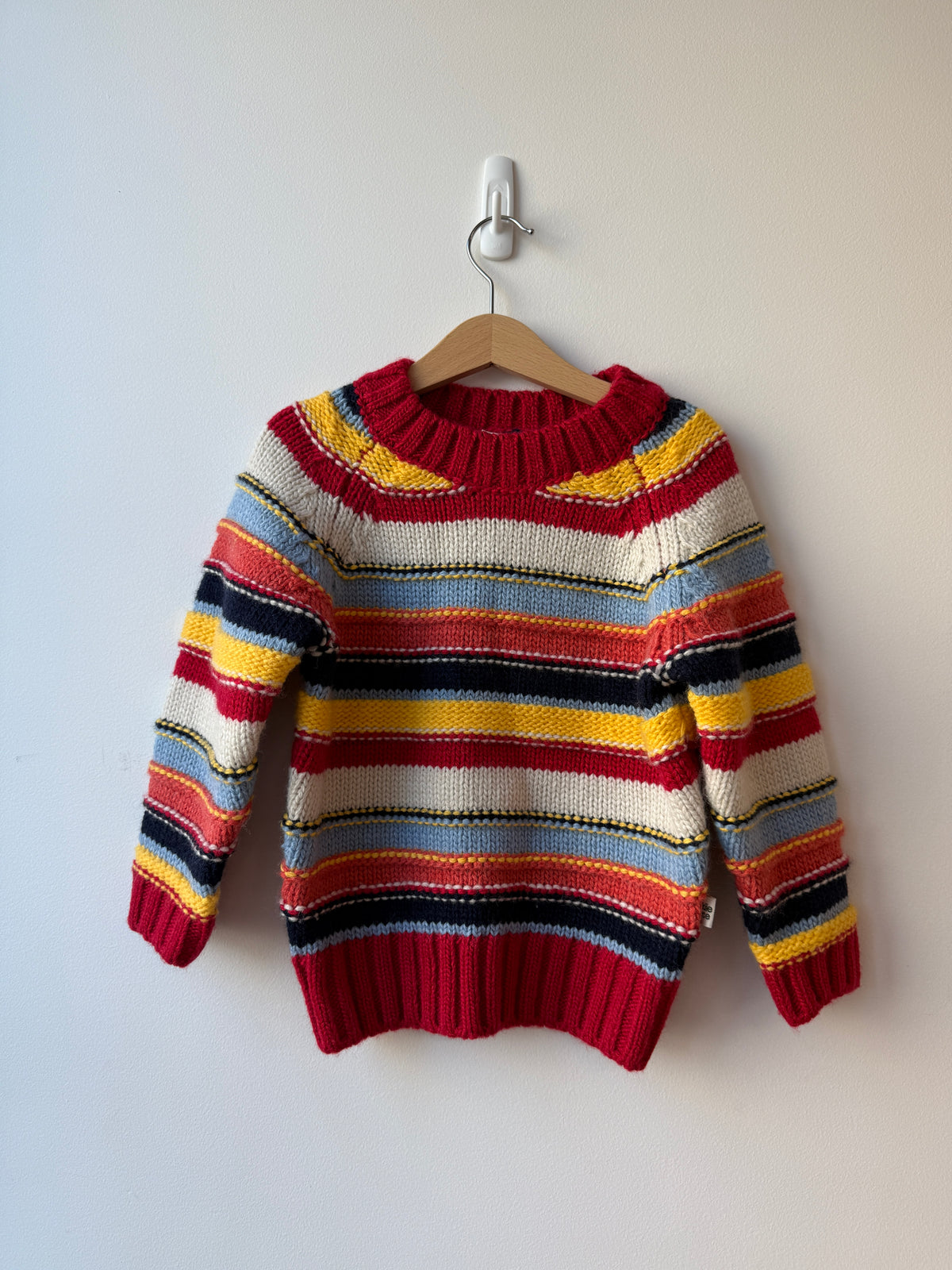 RED/YELLOW/BLUE STRIPED KNITTED JUMPER - 4Y