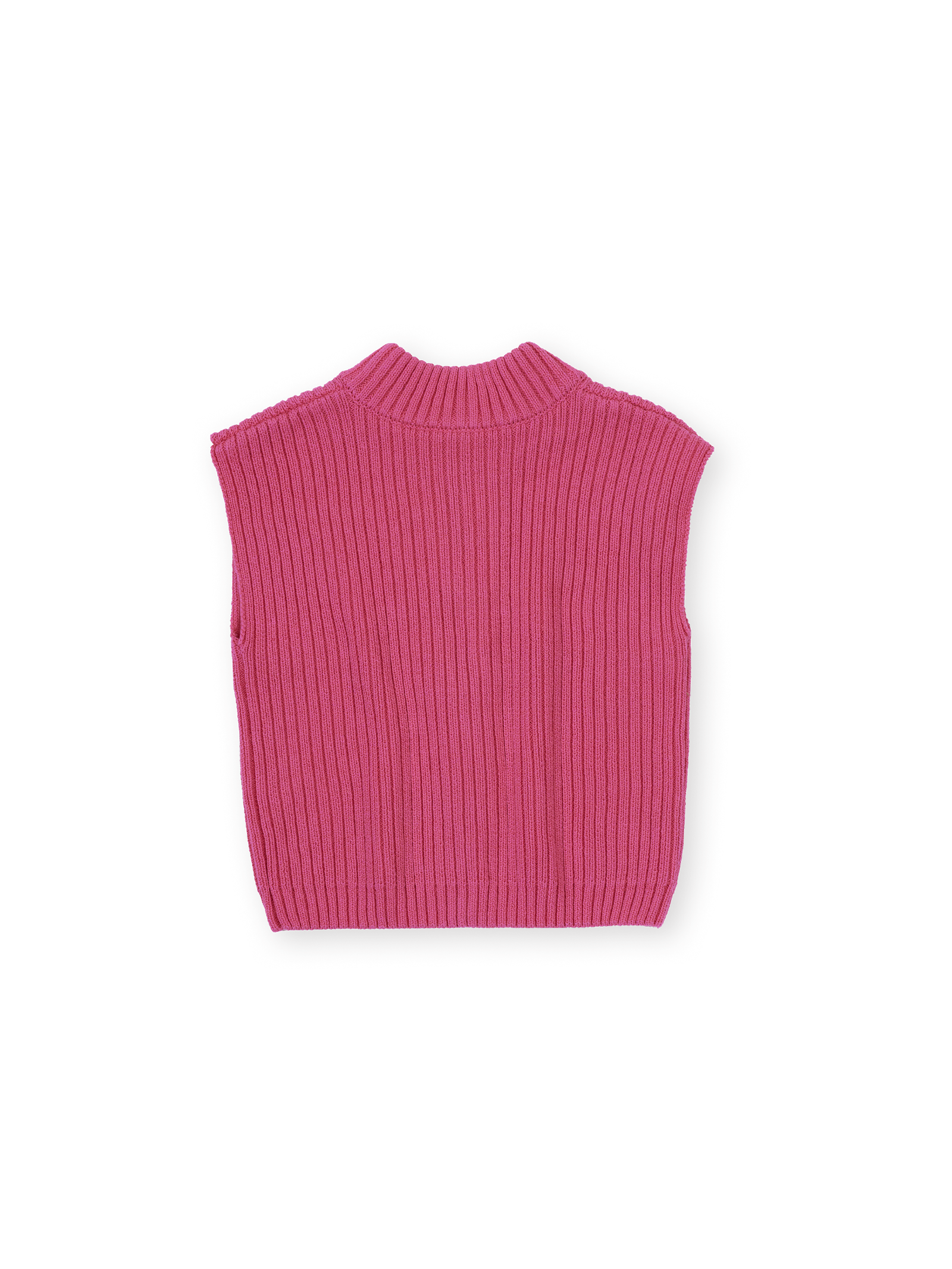 The Goldie + Ace Apres Surf Rib Knit Vest in Pink pictured on a transparent background. The material is 100% cotton. It is a knit made for babies, toddlers and kids.