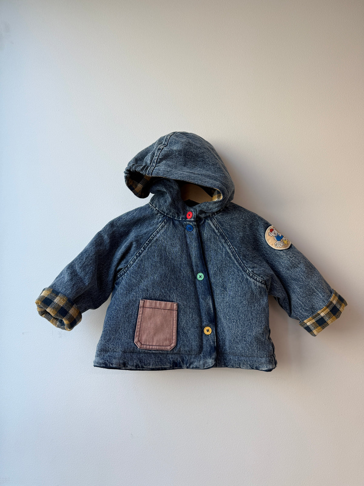 DENIM HOODED DUFFLE COAT - 6-12M