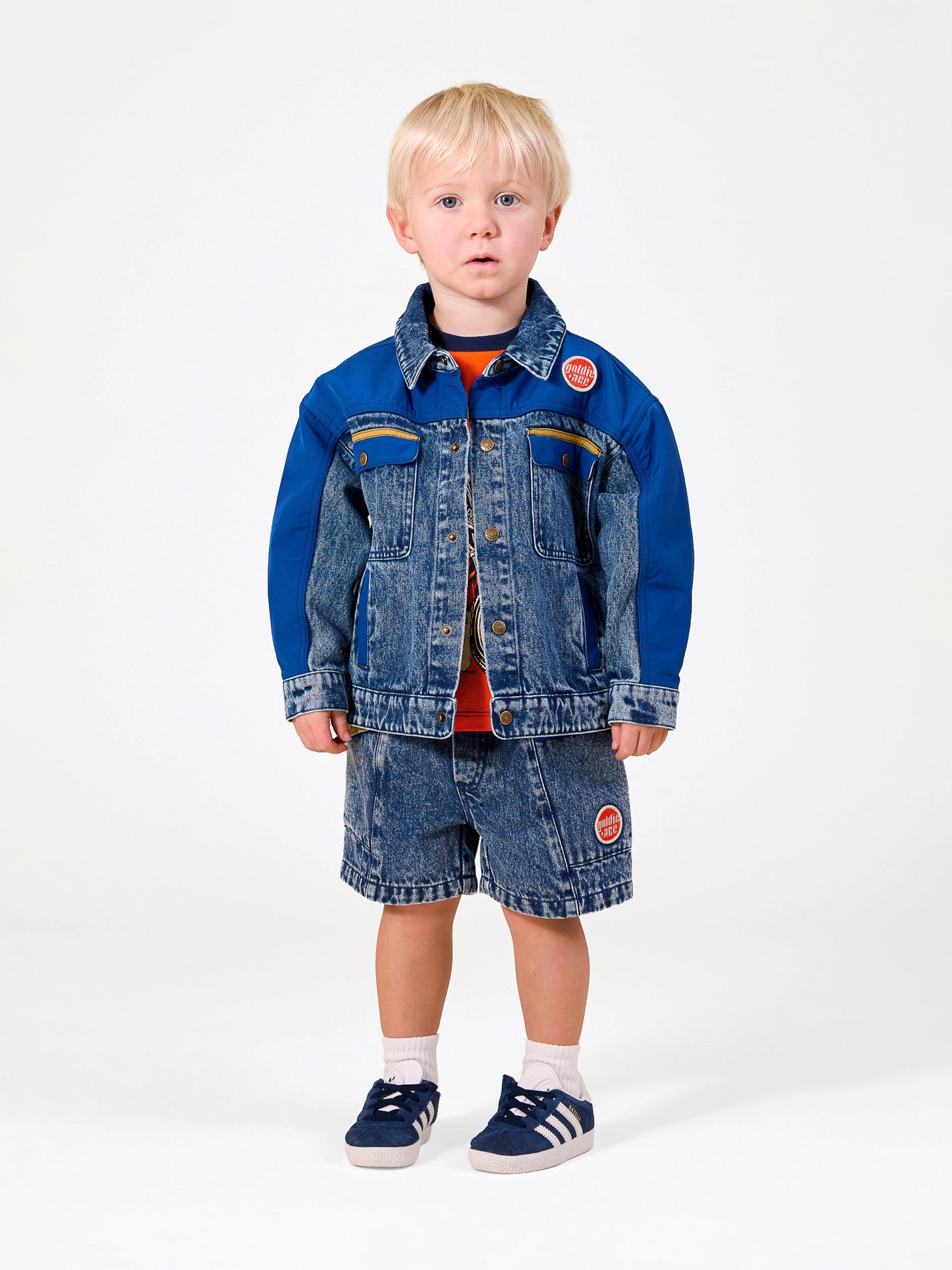 Colour Block Double Denim Shorts Set