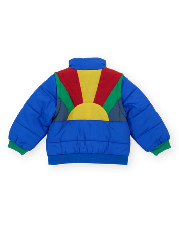 The Goldie + Ace Charlie Sunrise Parka Jacket/Vest in Primary pictured on a transparent background. The material is 100% polyester, filling: 100% polyester. It is a jacket made for babies, toddlers and kids.
