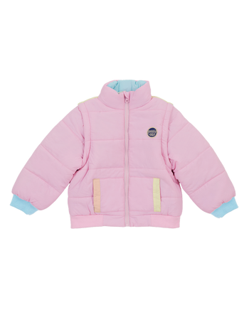 The Goldie + Ace Charlie Sunrise Parka Jacket/Vest in Pastel pictured on a transparent background. The material is 100% polyester, filling: 100% polyester. It is a jacket made for babies, toddlers and kids.