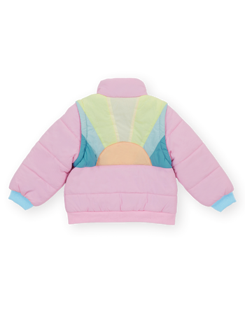 The Goldie + Ace Charlie Sunrise Parka Jacket/Vest in Pastel pictured on a transparent background. The material is 100% polyester, filling: 100% polyester. It is a jacket made for babies, toddlers and kids.