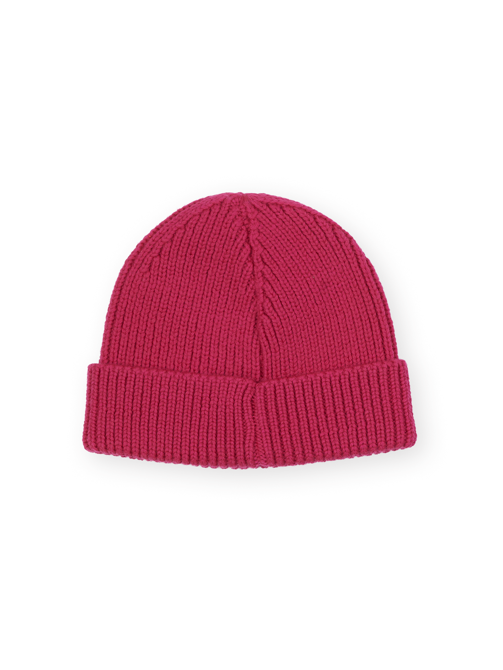 The Goldie + Ace Wool Beanie in Pink pictured on a transparent background. The material is 100% merino wool. It is a hat made for babies, toddlers and kids.
