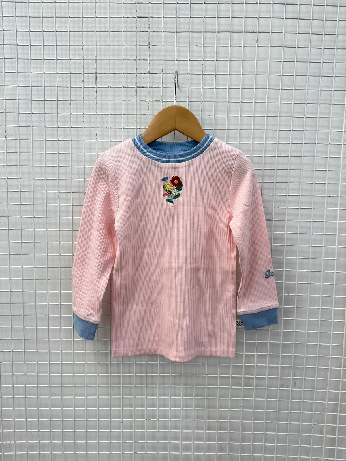 LONG SLEEVE FLOWER TOP PINK/BLUE - 4Y