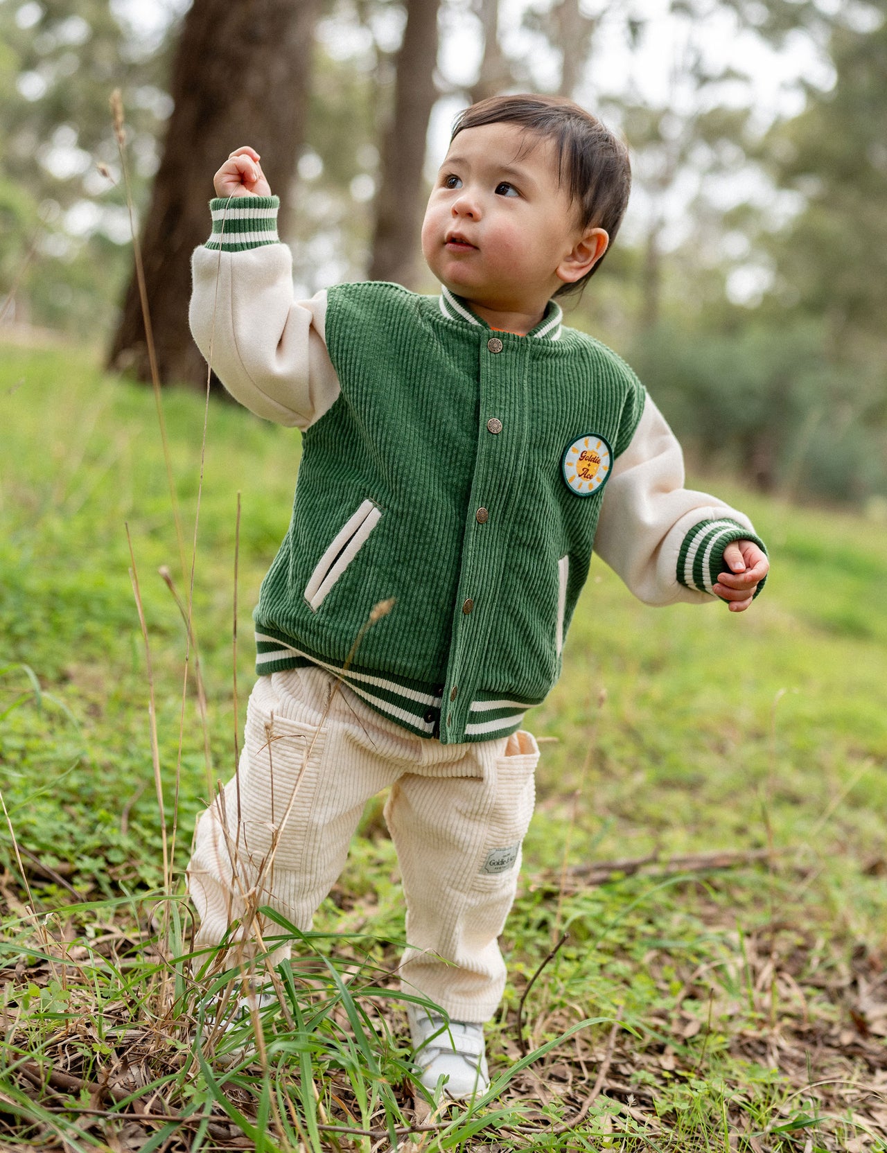 Freddie Corduroy Varsity Bomber Jacket Alpine