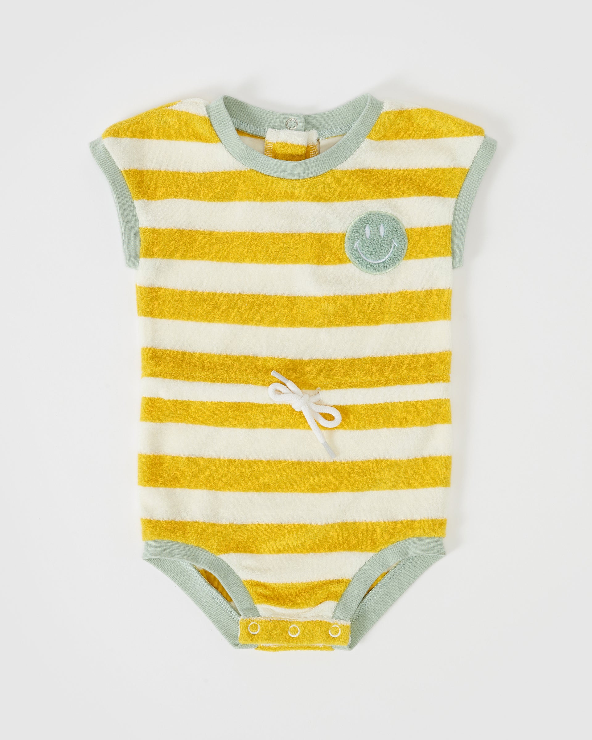 Smiley Terry Towelling Baby Romper Yellow