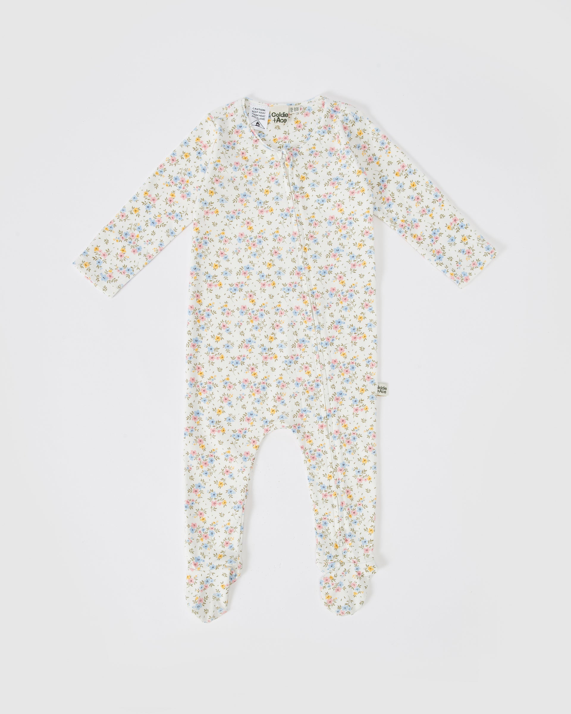 Ditzy Floral Footed Zipsuit Antique White