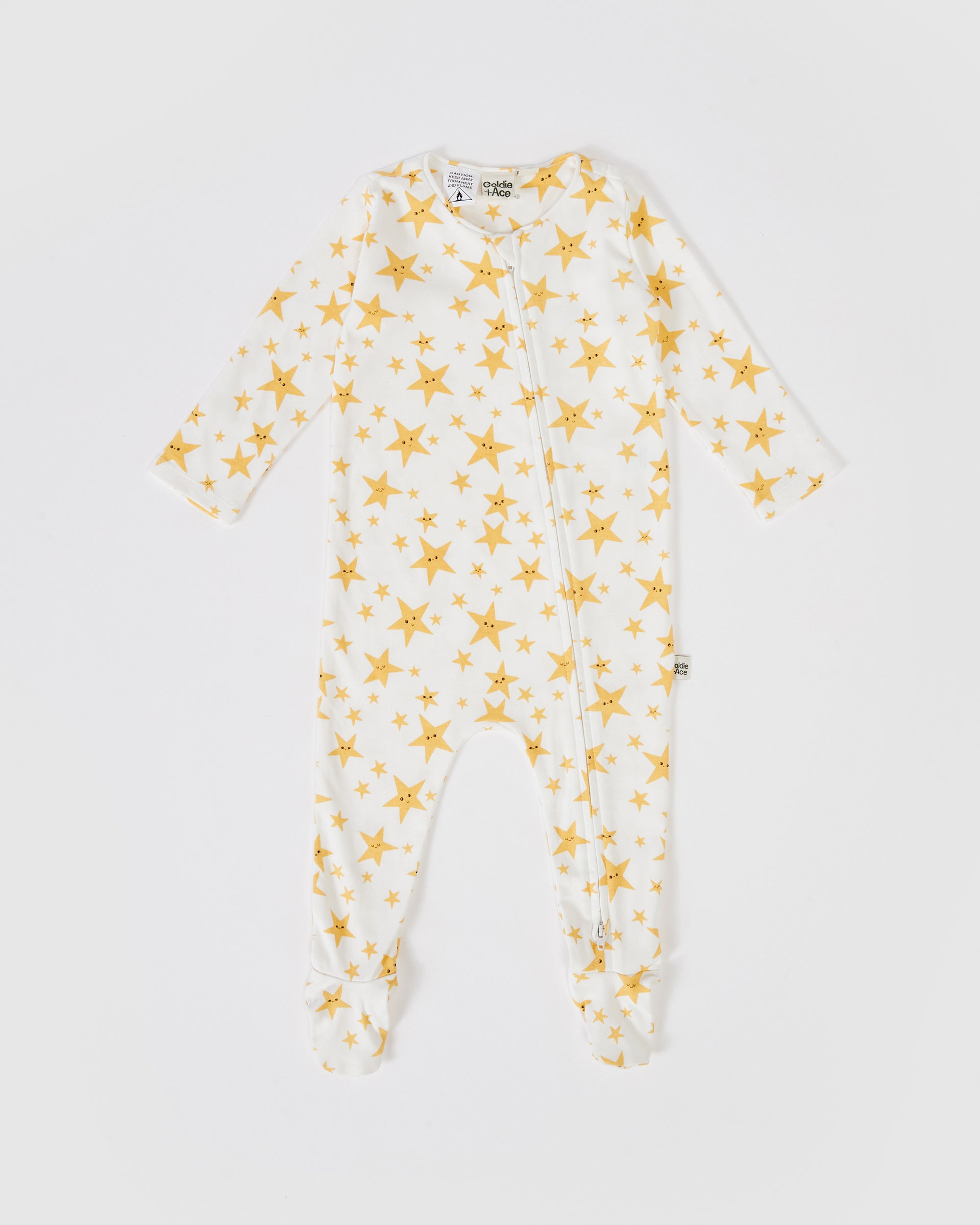 Oliver Star Print Footed Zipsuit White