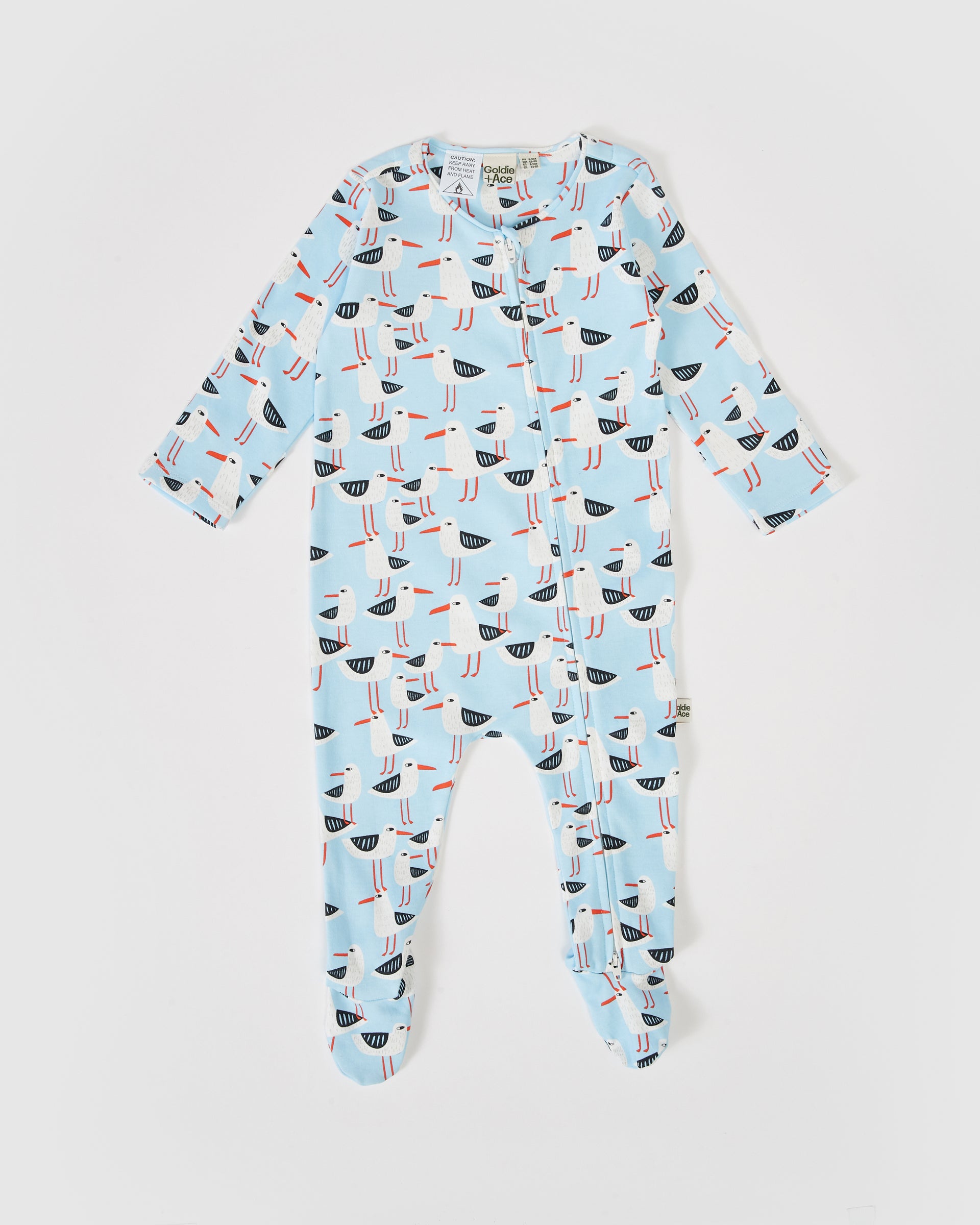 Seagulls Print Footed Zipsuit Blue