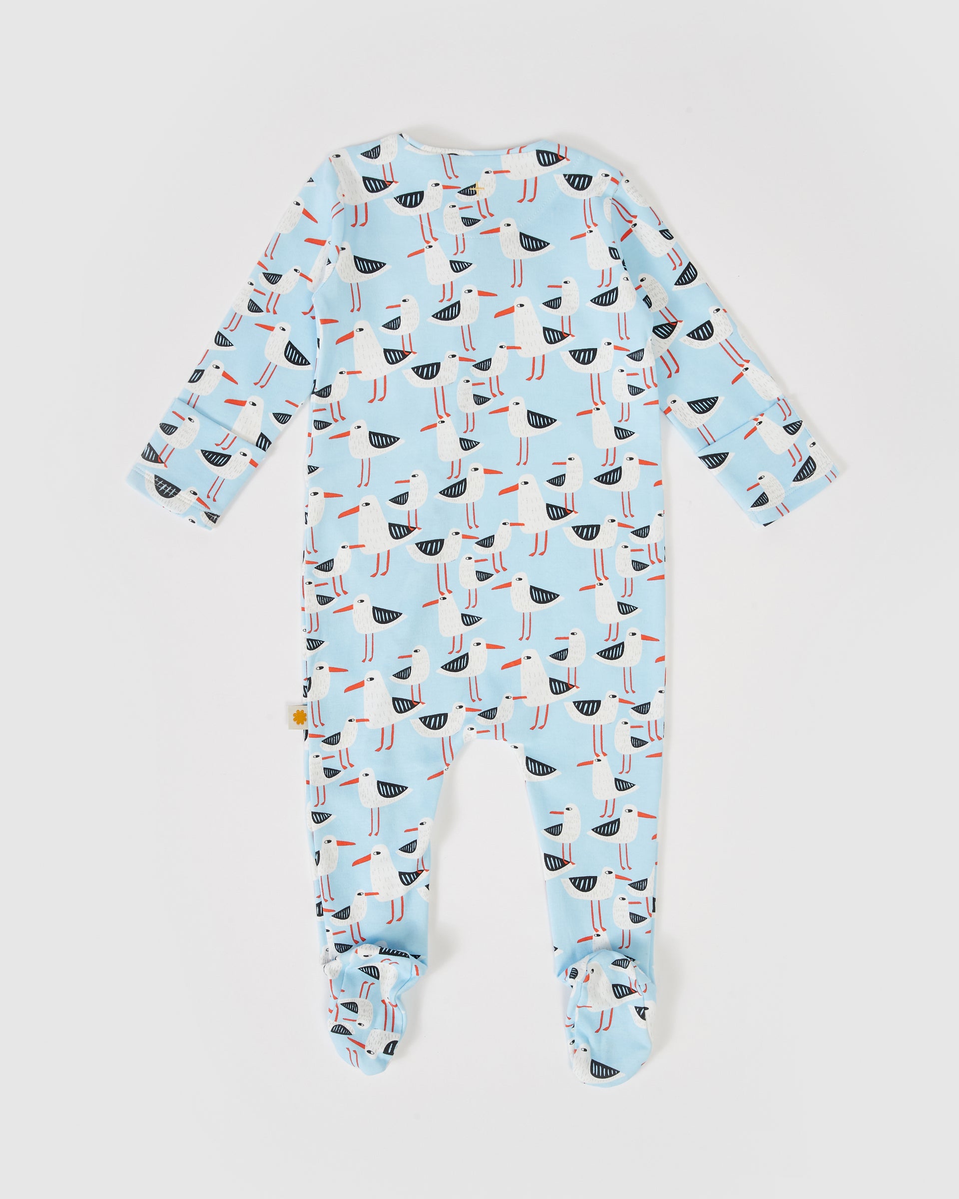 Seagulls Print Footed Zipsuit Blue
