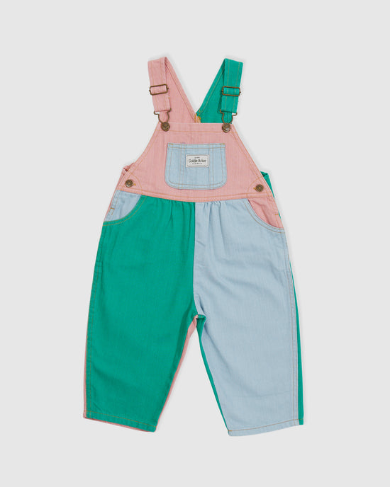 Austin Colour Block Vintage Denim Overalls Denim Green