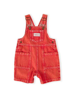 James Vintage Washed Denim Pocket Overalls Apple Red