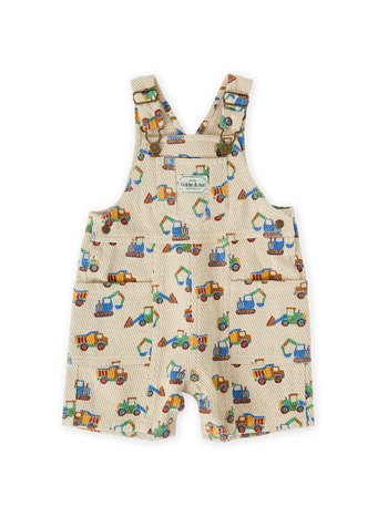 The Goldie + Ace Diggers James Pocket Overalls in Sand pictured on a transparent background. The material is durable & soft cotton-linen blend. It is a overall made for babies, toddlers and kids.