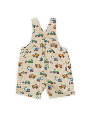 The Goldie + Ace Diggers James Pocket Overalls in Sand pictured on a transparent background. The material is durable & soft cotton-linen blend. It is a overall made for babies, toddlers and kids.