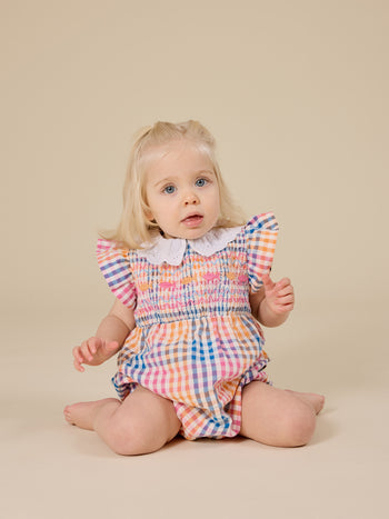 Rainbow Gingham Lani Smocked Romper