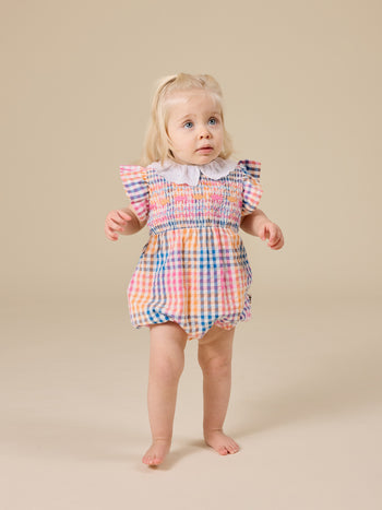Rainbow Gingham Lani Smocked Romper
