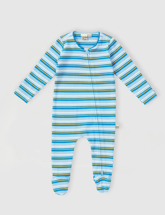 Sky Stripe Rib Footed Zipsuit