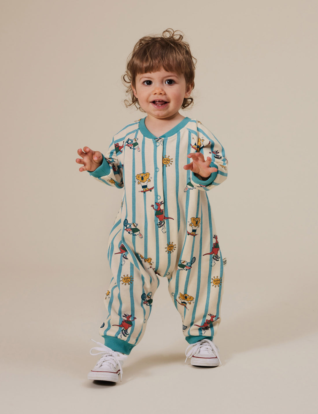 Goldie And Ace Terry Relaxed Romper - Dino Roar Blue main image 1