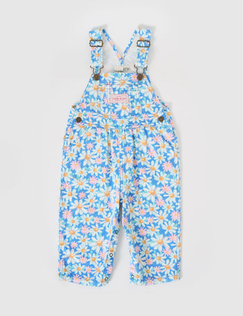 The Goldie + Ace Austin Overalls in Seaside Daisy pictured on a grey background. The material is cotton terry. It is a overall made for babies, toddlers and kids.