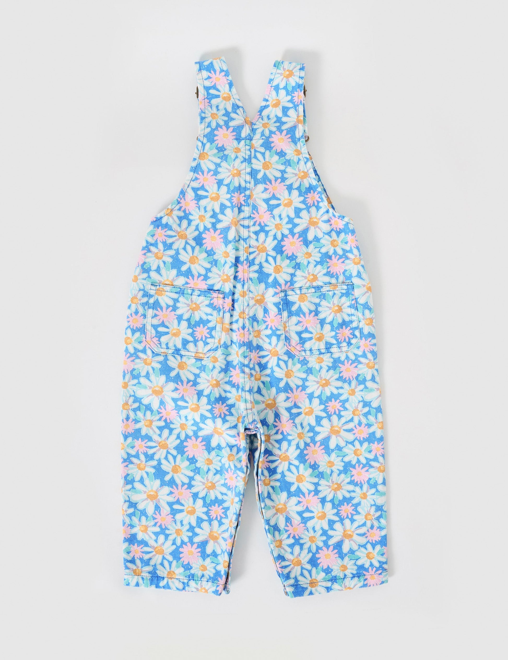 The Goldie + Ace Austin Overalls in Seaside Daisy pictured on a grey background. The material is cotton terry. It is a overall made for babies, toddlers and kids.