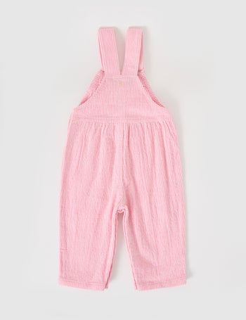 The Goldie + Ace Sammy Corduroy Overalls in Sweetpea pictured on a grey background. The material is cotton cord. It is a overall made for babies, toddlers and kids.