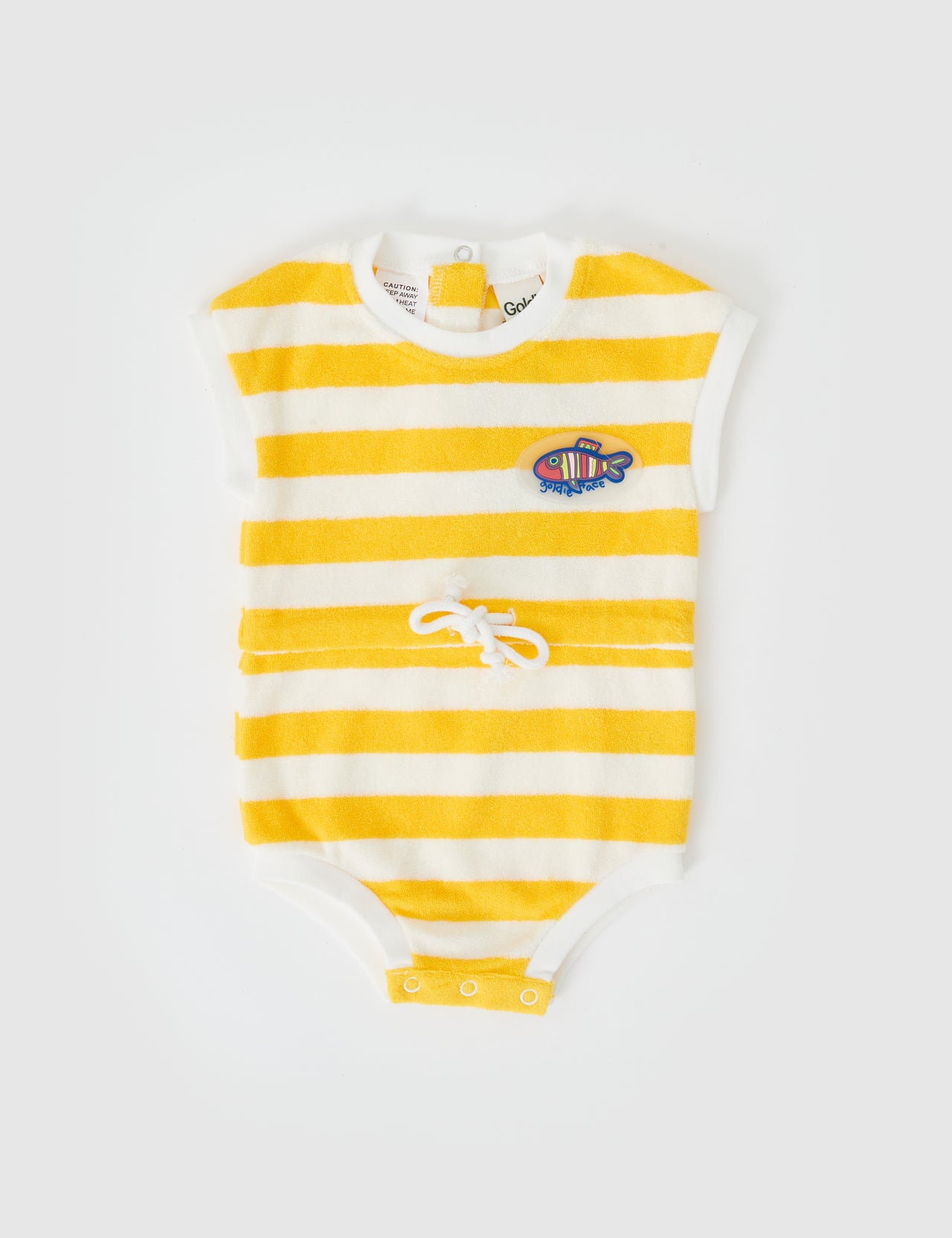 Little Fishy Terry Towelling Romper Lemon Stripe