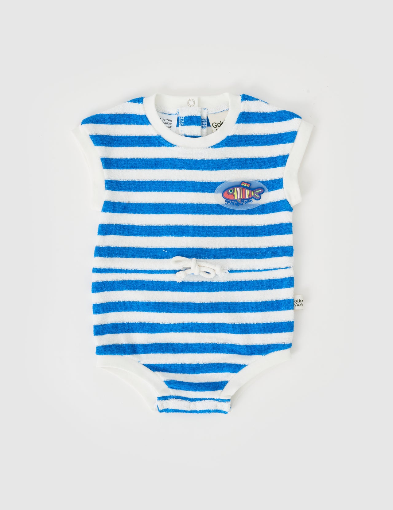 Little Fishy Terry Towelling Romper Azure Stripe