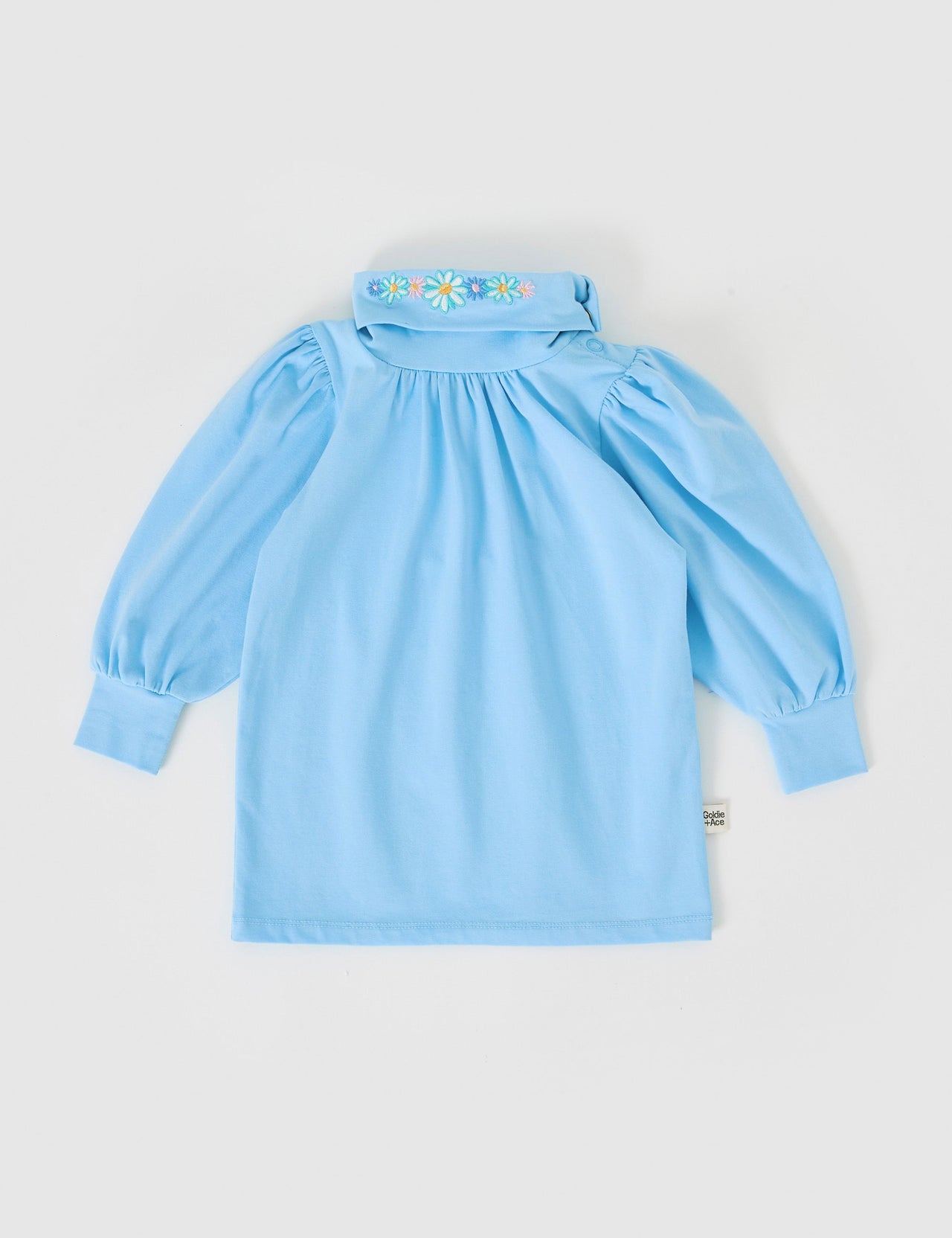 Sofia Embroidered Puff Sleeve Skivvy Sky Blue