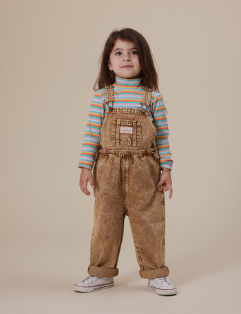 Austin Vintage Washed Denim Overalls Brown