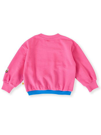 The Goldie + Ace Nash Piped Panel Sweatshirt in Sunrise pictured on a transparent background. The material is 100% cotton. It is a top made for babies, toddlers and kids.