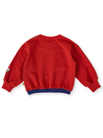 The Goldie + Ace Nash Piped Panel Sweatshirt in Outback pictured on a transparent background. The material is 100% cotton. It is a top made for babies, toddlers and kids.