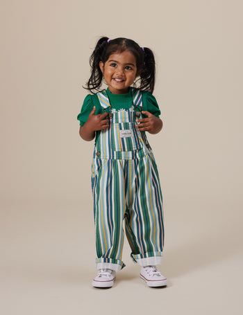 Evergreen Stripe Austin Denim Overalls