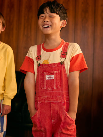 James Vintage Washed Denim Pocket Overalls Apple Red