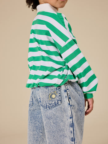 Wide Stripe Relaxed Rugby Sweat Top