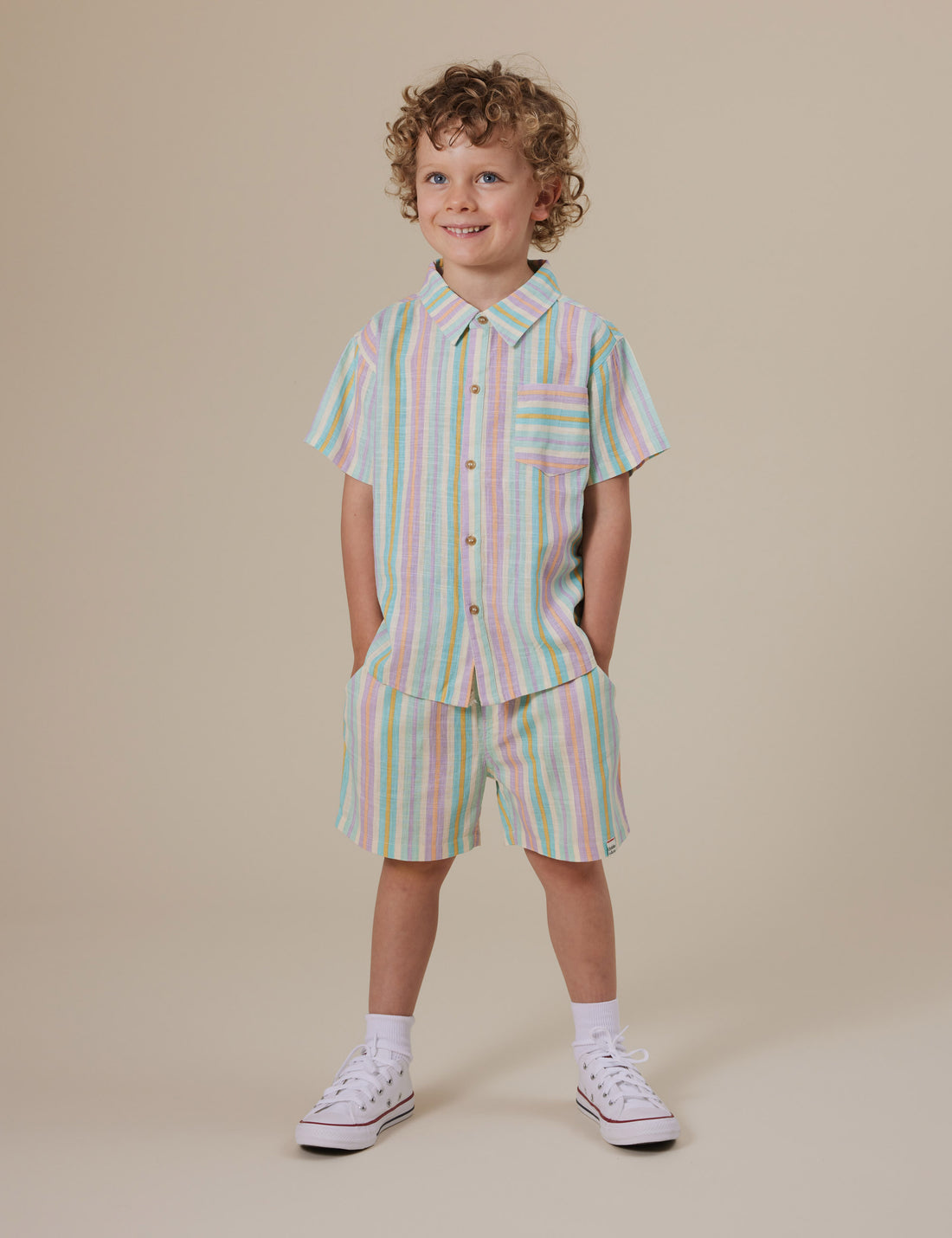 Goldie & Ace Holiday Linen Shirt - Pastel Stripe