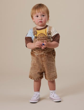 Burton Vintage Washed Denim Overalls Brown