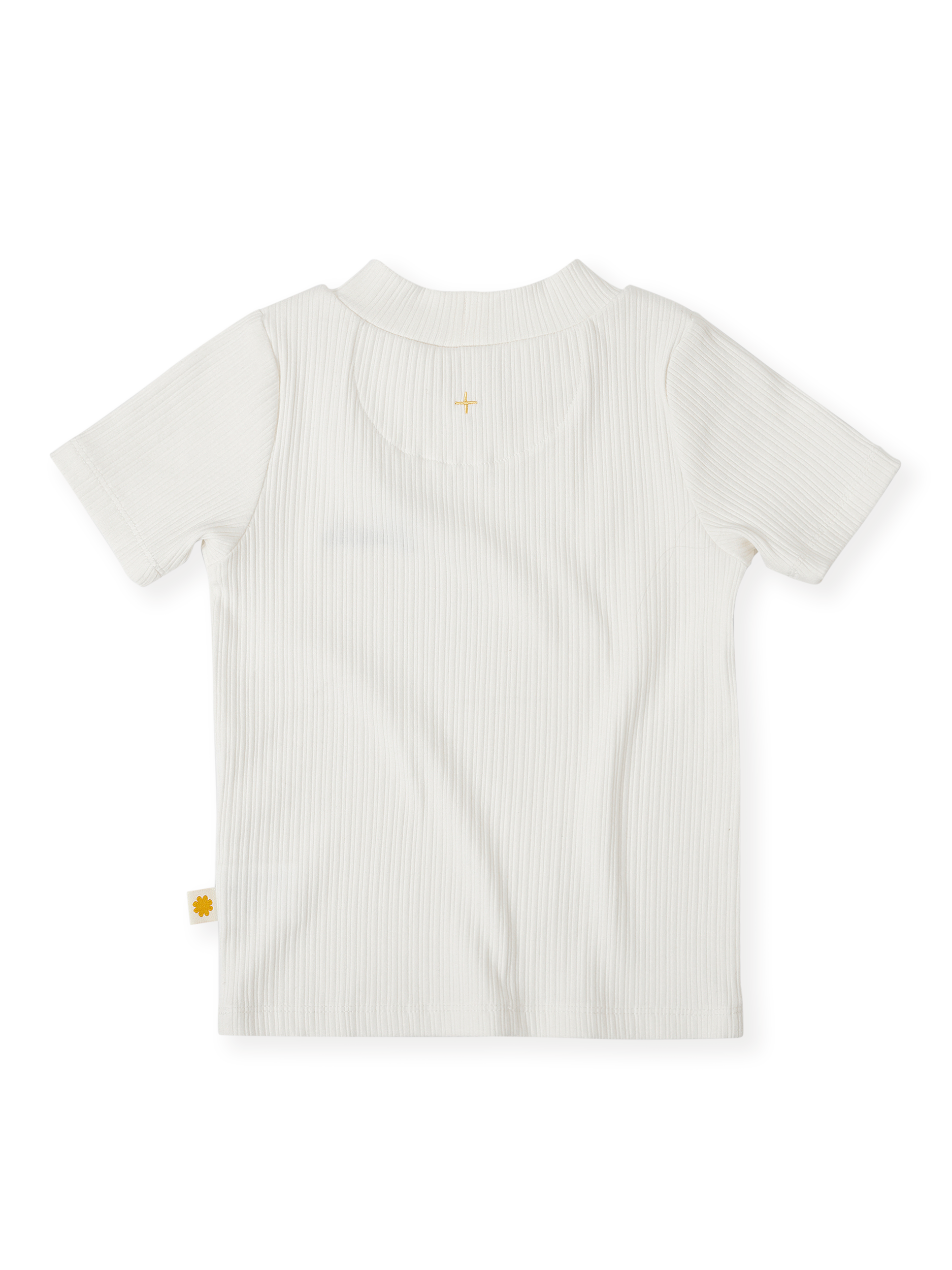 The Goldie + Ace Rib T-Shirt in White pictured on a transparent background. The material is soft cotton elastane. It is a top made for babies, toddlers and kids.