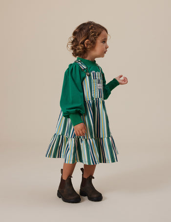 Evergreen Stripe Tully Tiered Pinafore Dress